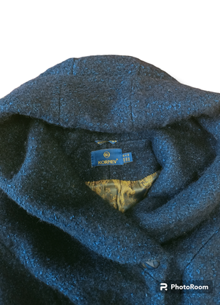 Пальто з капюшоном kornev, синє, гудзики, пояс, підклад, кишені, коротке, шерсть, альпака, s7 фото
