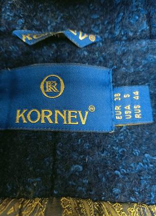 Пальто з капюшоном kornev, синє, гудзики, пояс, підклад, кишені, коротке, шерсть, альпака, s8 фото