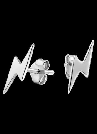 Серебряные сережки молнии гвоздики, пусеты, 925 проба