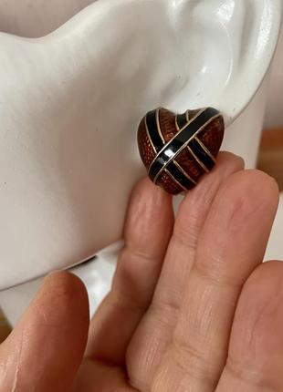 Вінтажні сережки сердечко коричневі чорні  емаль американський вінтаж