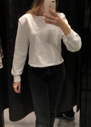 Світшот на флісі кофта коротка котон сірий кроп топ з підплечниками zara s m oversize4 фото