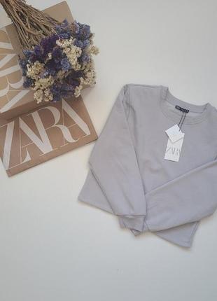 Світшот на флісі кофта коротка котон сірий кроп топ з підплечниками zara s m oversize2 фото