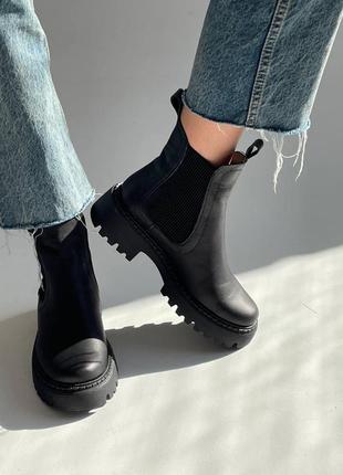 Зимние черные ботиночки челси из натуральной кожи6 фото