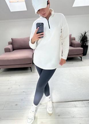 Стильный теплый костюм двойка кофта флиска + лосины рубчик