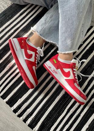 Женские кроссовки nike air force 1 low by virgil abloh white red3 фото