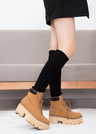 Черные гетры в рубчик до колена 5501 низкие гольфы высокие носки без стопы на тренировку