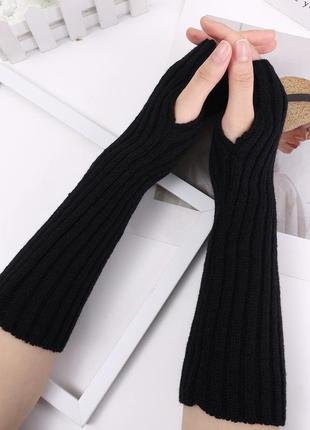Жіночі митенки в рубчик 6101 рукавиці без пальців адамс мітенки венздей рукавички довгі теплі3 фото