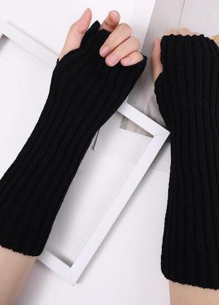 Жіночі митенки в рубчик 6101 рукавиці без пальців адамс мітенки венздей рукавички довгі теплі2 фото