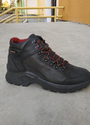 Мужские зимние ботинки ecco tex кожаные черные