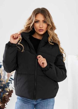 Куртка зимняя женская черная с капюшоном 44-50р.5 фото