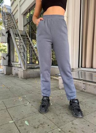 Карго штани на флісі теплі брюки спортивні висока посадка резинки манжети брюки джогери