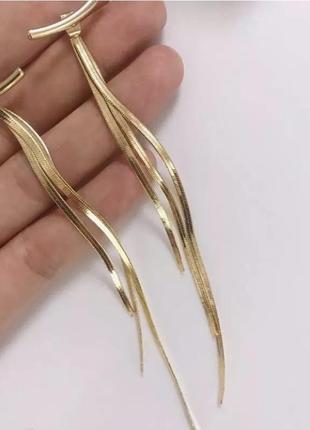 Серьги длинные золото геометрические тренд, сережки  классика подвески