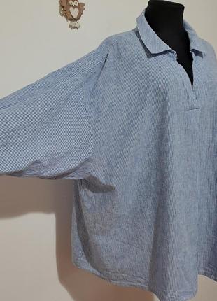Большой размер 100% натуральная рубашка лен котон в стильную полоску батал3 фото