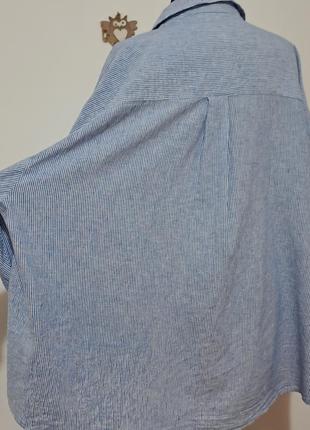 Большой размер 100% натуральная рубашка лен котон в стильную полоску батал8 фото