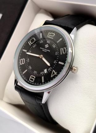 Серебристые мужские часы на ремешке с черным циферблатом, отображение даты3 фото