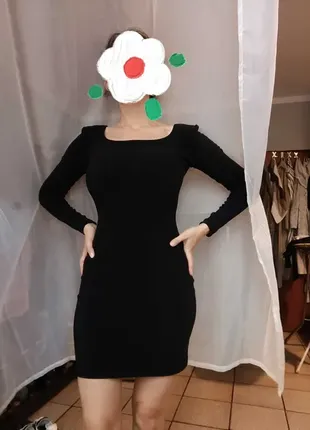 Чорне плаття з довгими рукавами xs s m тепле облягаюче футляр сукня маленька чорна сукня2 фото
