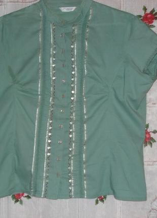 Блуза бирюзового цвета"look"р.16,100%коттон,индия.