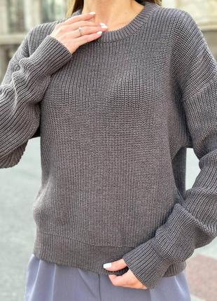 Объемный свитер (вязка) серый беж6 фото