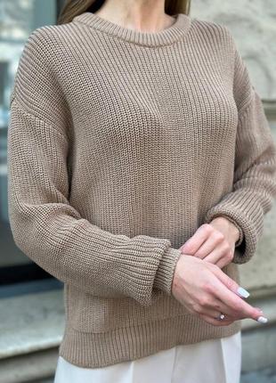 Объемный свитер (вязка) серый беж4 фото