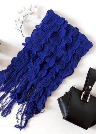 Шарф colors&beauty синій волошковий шарф з рюшами аквамарин в'язаний шарф