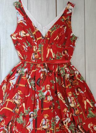 Пышное приталенное коттоновое красное платье с пояском xl  р4 фото