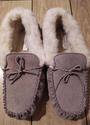 Moccasin slippers замшеві капці-мокасини на натуральній овчині