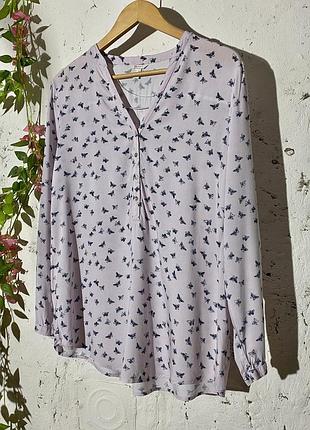 Легкая очень приятная нежно розовая блуза с бабочками из 100% вискозы 🦋 esprit 🦋 р16. подойдет на 46-50