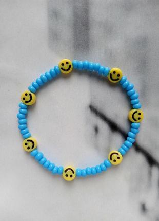 Патриотический браслет из бисера браслет со смайликами желто-голубой браслет смайлик