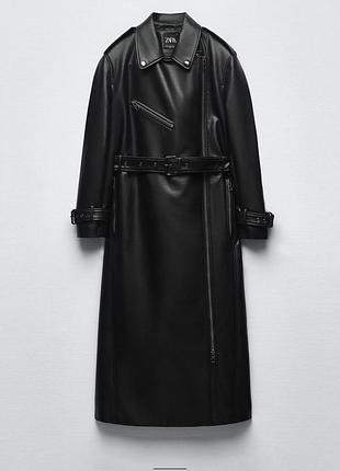 Тренч zara, плащ з еко шкіри, шкіряний