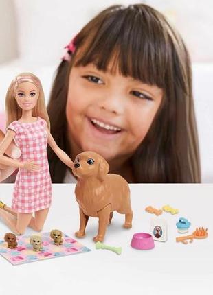 Кукла барби с собакой и новорожденными щенками barbie newborn pups playset with blonde doll2 фото