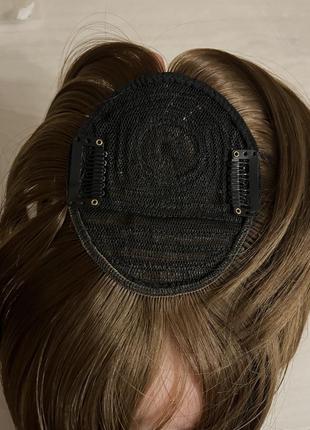 Женская накладная челка коричневый цвет волос волосы на заколке5 фото