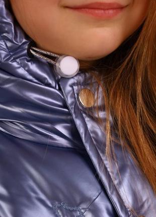 Курточка куртка пуховик для девушек 128;134;140 черный голубой цвет ✨5 фото