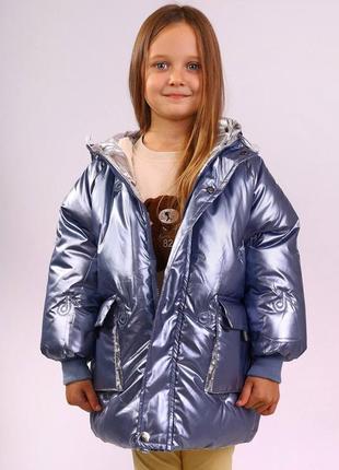 Курточка куртка пуховик для девушек 128;134;140 черный голубой цвет ✨3 фото