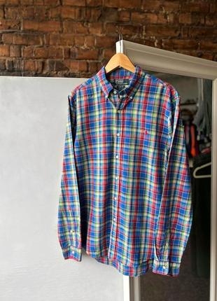 Polo by ralph lauren vintage slim fit men’s plaid button shirt вінтажна сорочка на довгий рукав