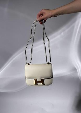 Жіноча сумка шкіряна бренд hermes кремова8 фото