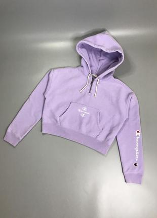 Сиреневое кроп худи champion с лого, логотип, crop 1/4 zip hoodie, короткий, укороченный, оригинал, чемпион, с принтом, кофта, свитшот, толстовка
