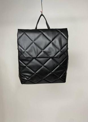 Черный стеганный женский рюкзак из качественной экокожи2 фото