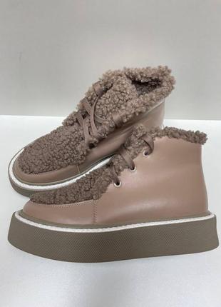 Стильні шкіряні черевики хутро барашек шерпа2 фото