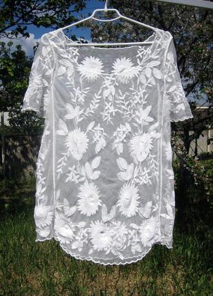 Шикарная ажурная прозрачная блуза с вышивкой