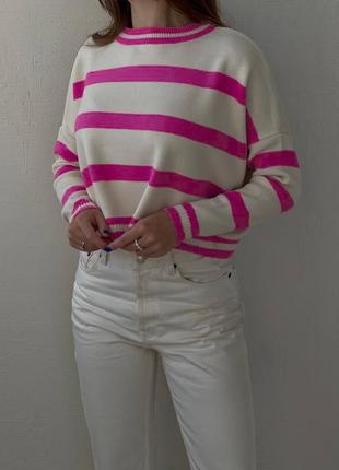 Акриловая укороченная кофта свитер свободного кроя в полоску оверсайз модная трендовая2 фото