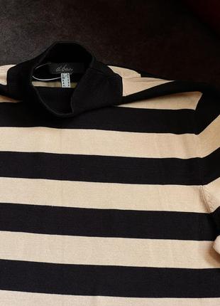 Шелковый свитер водолазка без рукавов dibari оригинальный черный в бежевую полоску2 фото