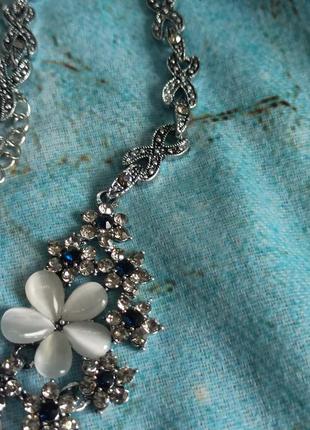 Елегантне намисто, кольє в стилі античне срібло, квіти, опал, квітка, у стилі маркощит, чокер, кристал5 фото