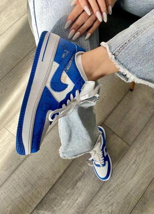 👕 louis vuitton nike air force 1 low by virgil abloh white royal3 фото