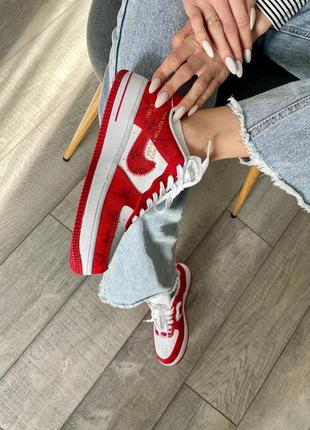 👕 louis vuitton nike air force 1 low by virgil abloh white red5 фото