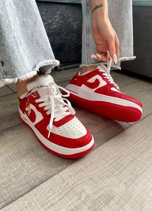 👕 louis vuitton nike air force 1 low by virgil abloh white red7 фото