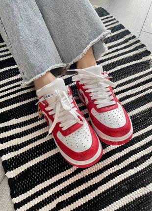 👕 louis vuitton nike air force 1 low by virgil abloh white red8 фото