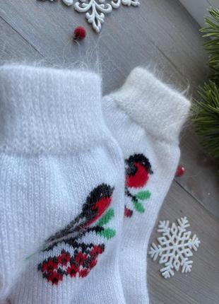 Жіночі новорічні шерстяні шкарпетки теплі зимові носки вівця+ кролик р. 36-40 " білі снігурі"