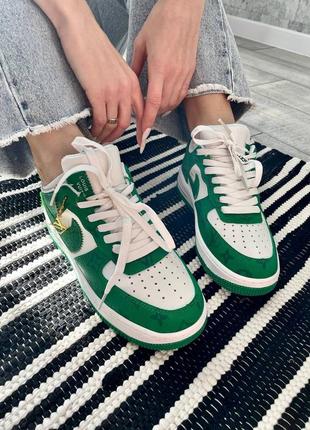 👕 louis vuitton nike air force 1 low by virgil abloh white green2 фото