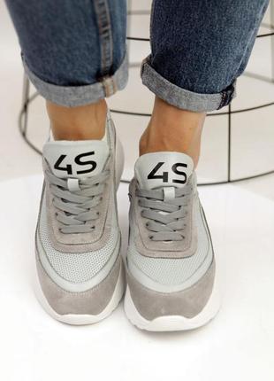 Жіночі шкіряні кросівки rispetto 584004 сірі білі4 фото