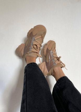 Теплі кросівки no name в стилі dior d-connect sneaker beige